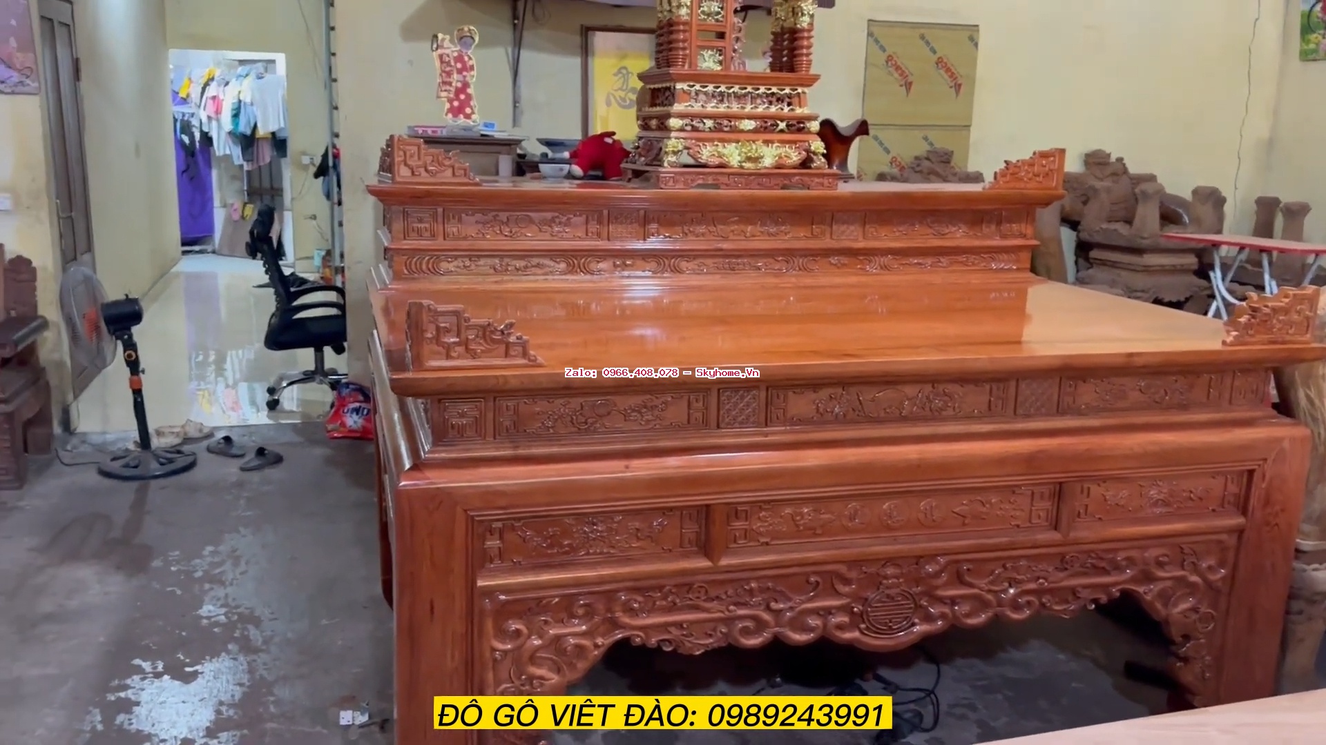 Bàn thờ Nhị cấp gỗ hương đá kích thước 2,17m x 1,47m