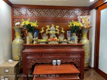Sập Thờ Mai Điểu Chầu Phúc Gỗ Mít