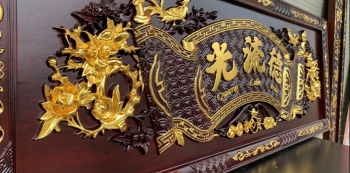 Câu đối hoành phi màu óc chó dát vàng