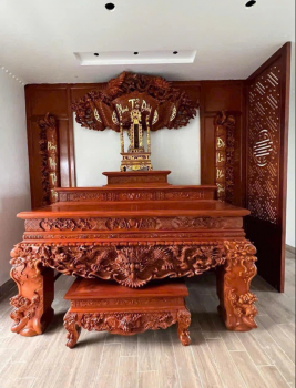 Vách ngăn phòng thờ đẹp CNC tinh xảo gỗ tự nhiên