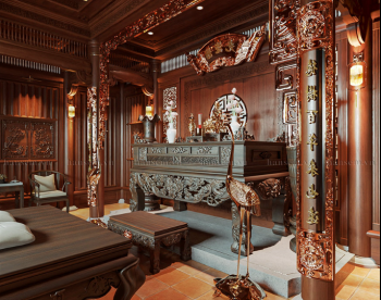Nội thất từ đường nhà thờ họ gỗ gõ đỏ Nam Phi.