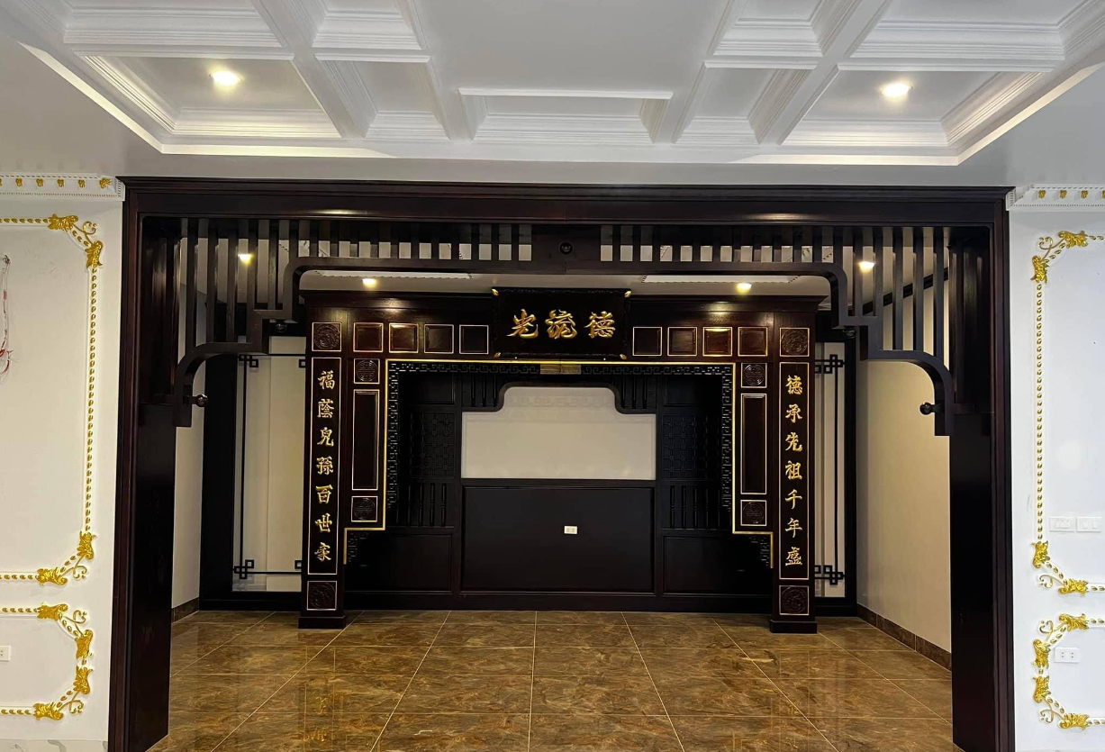 Bàn thờ- phòng thờ sơn màu nâu đen sang trọng - Nghệ nhân Sơn Vũ