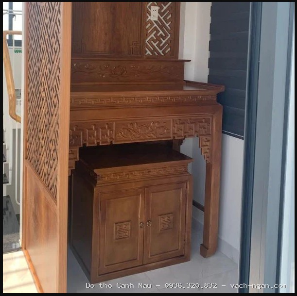 Bàn thờ gia tiên ngũ phúc gỗ gõ đỏ Btc 060