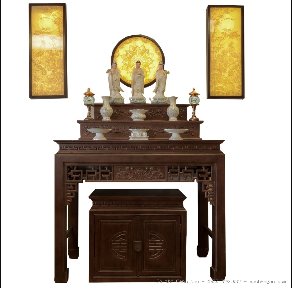 Bàn thờ cặp chạm trơn gỗ gõ đỏ