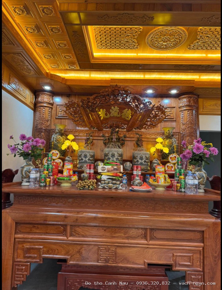 Bộ 3 bàn thờ đứng thờ Phật và Gia tiên Nội