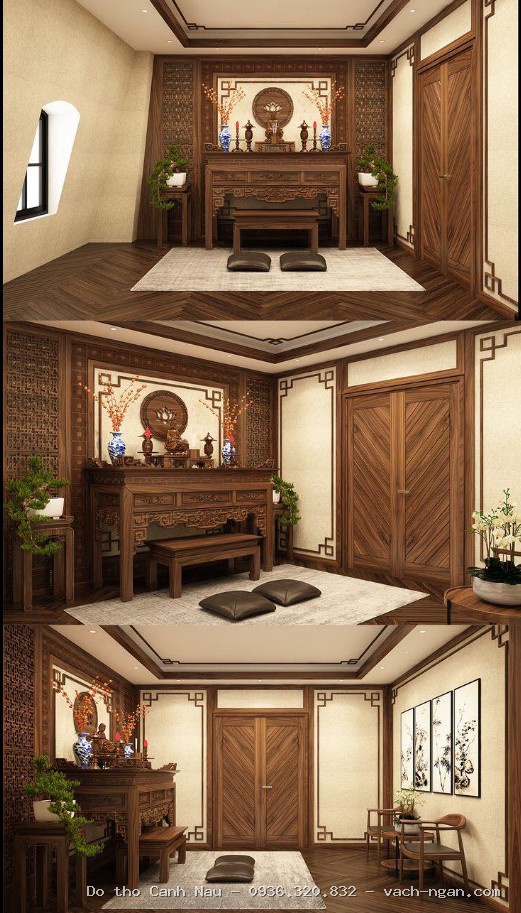 Phòng thờ có vách ngăn cửa võng hiện đại 