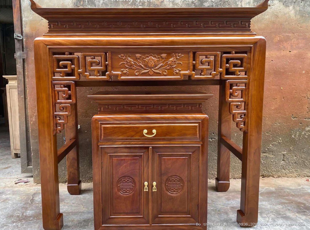 Bàn thờ gia tiên gỗ gõ đỏ kèm tủ GD4 