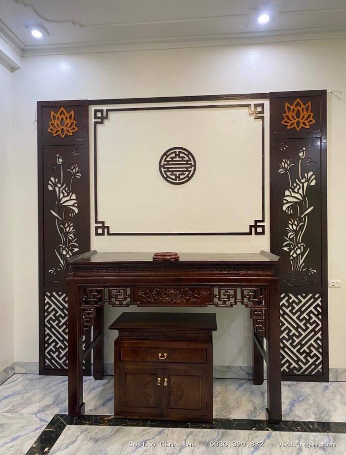 Bàn thờ gỗ sồi 2 tầng kèm đôn hoa sen BT1 