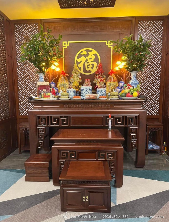 Bàn thờ gia tiên gỗ sồi kèm đôn - M3 