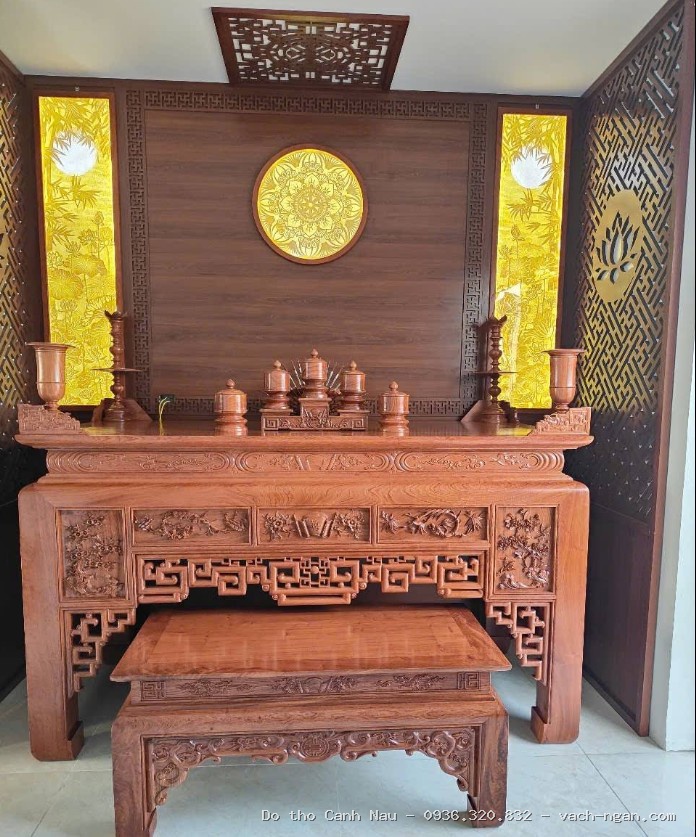 Bàn Thờ Gỗ Hương Đá Mặt 2 Cổ BT55
