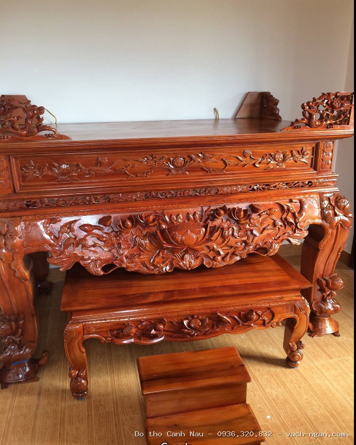 Bộ đôi bàn thờ Phật và Gia Tiên mẫu Như Ý sang trọng