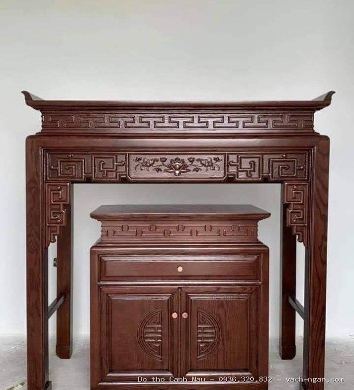 Bàn Thờ Gỗ Gõ Đỏ 1m75 Kèm Bàn Cơm Đẹp