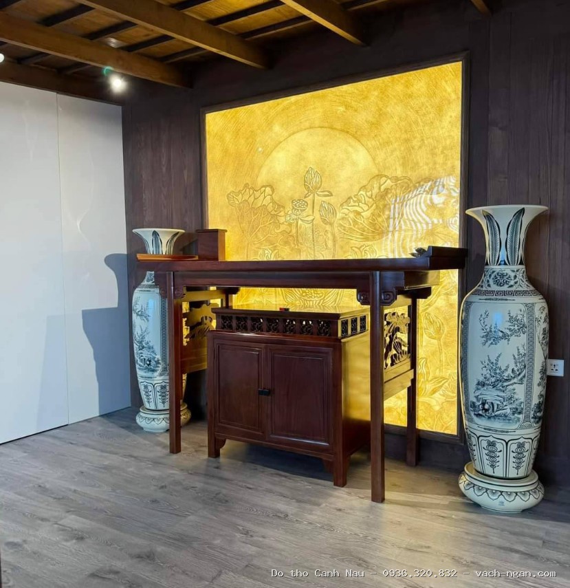 Bàn thờ kiểu sen màu óc chó 