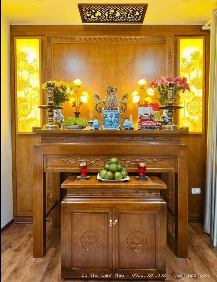 Bàn thờ nhị cấp gỗ sồi 1m53