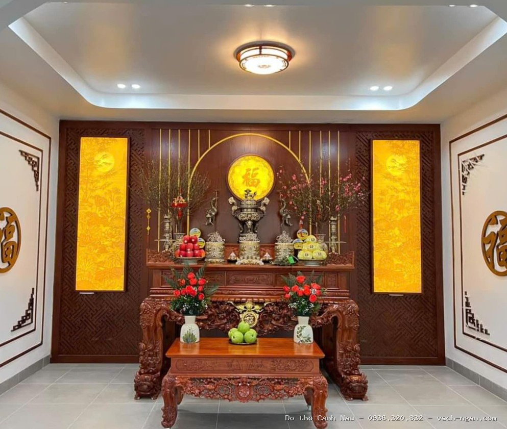 Bàn thờ 1m53 gỗ hương đỏ kiểu sen