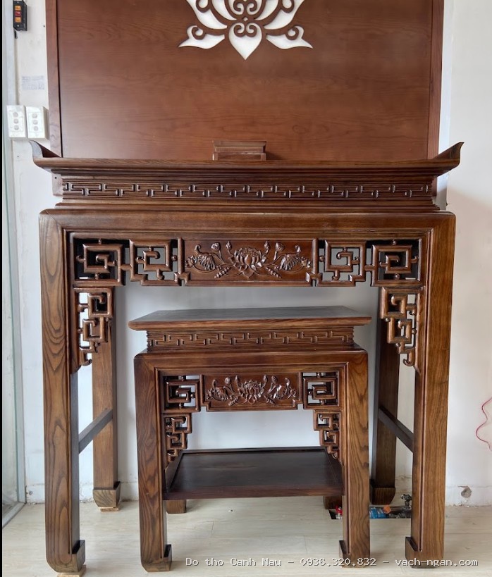 Án gian thờ Triện cài Mai đẹp gỗ Hương tại Long Biên