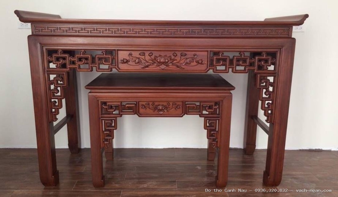 BÀN THỜ ĐỨNG GỖ SỒI HOA SEN HIỆN ĐẠI btd07 tại Long Biên