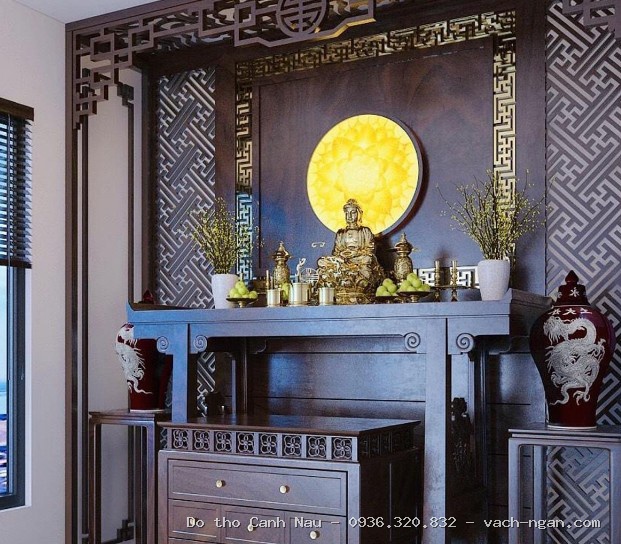 Ban thờ gia tiên Triện Dơi Thọ đẹp và bàn cơm tại Cầu Giấy