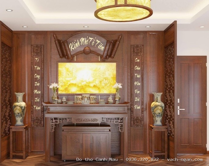 Bàn thờ gỗ sồi hiện đại cho chung cư mẫu BTS 028 tại Hoàn Kiếm