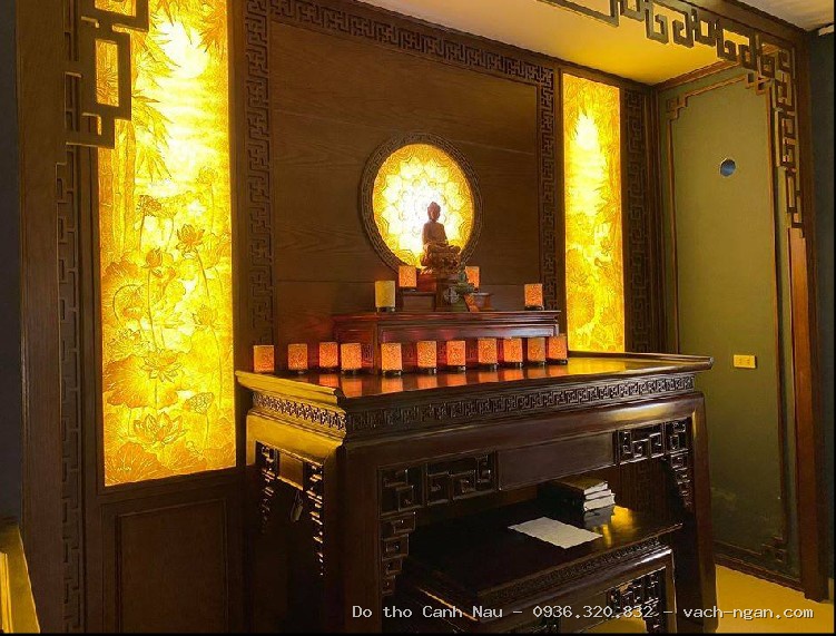 MẪU BÀN THỜ CHUNG CƯ ĐẸP HIỆN ĐẠI GỖ SỒI tại Hà Đông