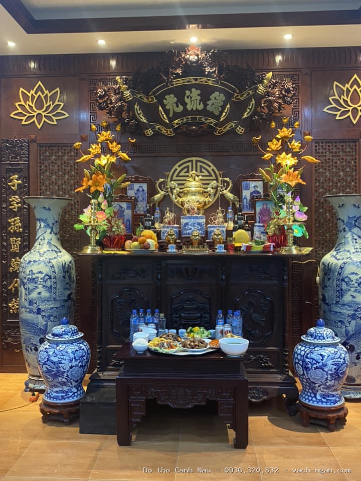 Sập thờ gỗ hương đá màu cánh gián mẫu linh đài tại Nam Từ Liêm