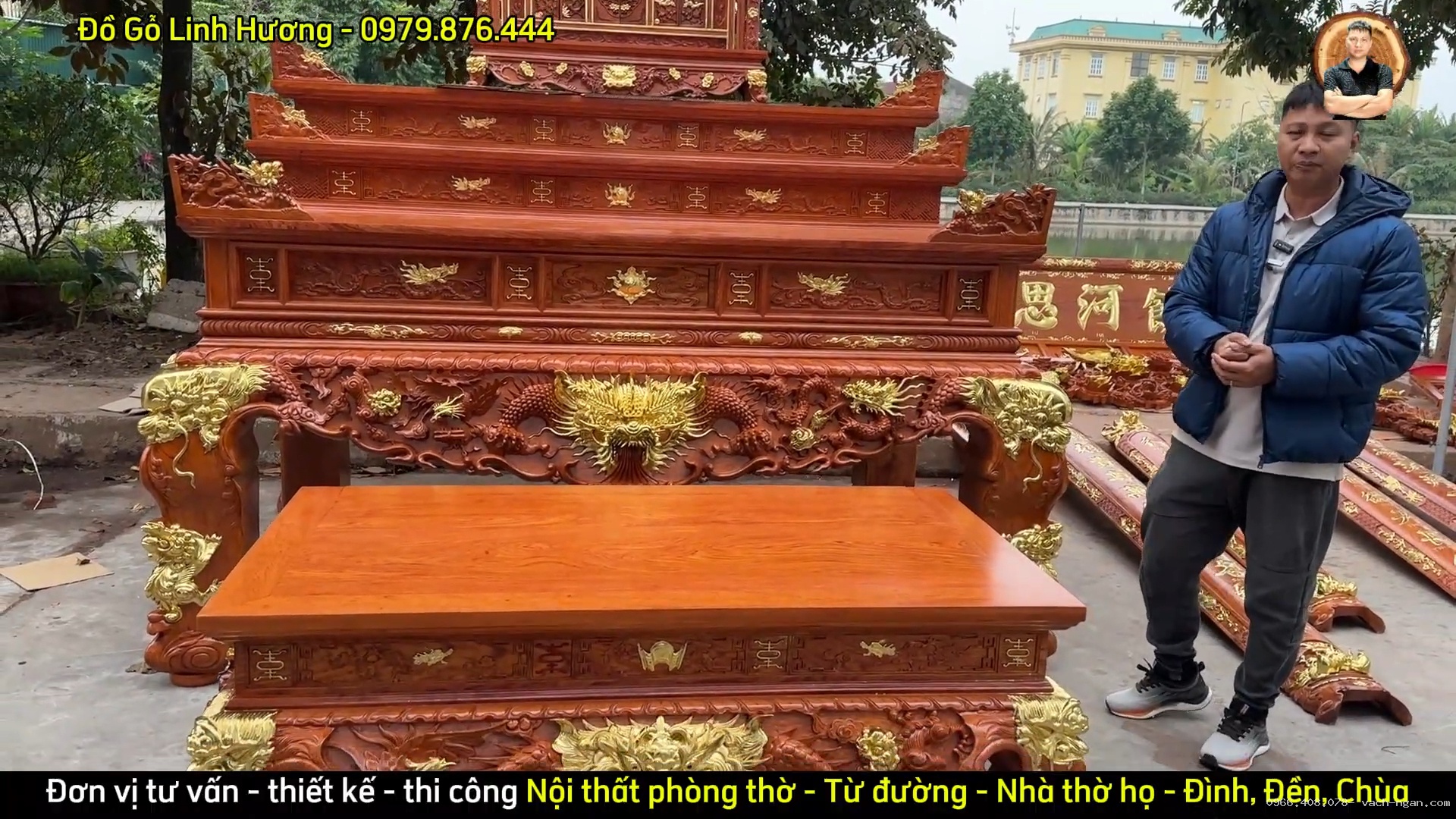 Thiết kế bàn thờ Tứ Linh chiếm trọn gian giữa từ đường 3 gian