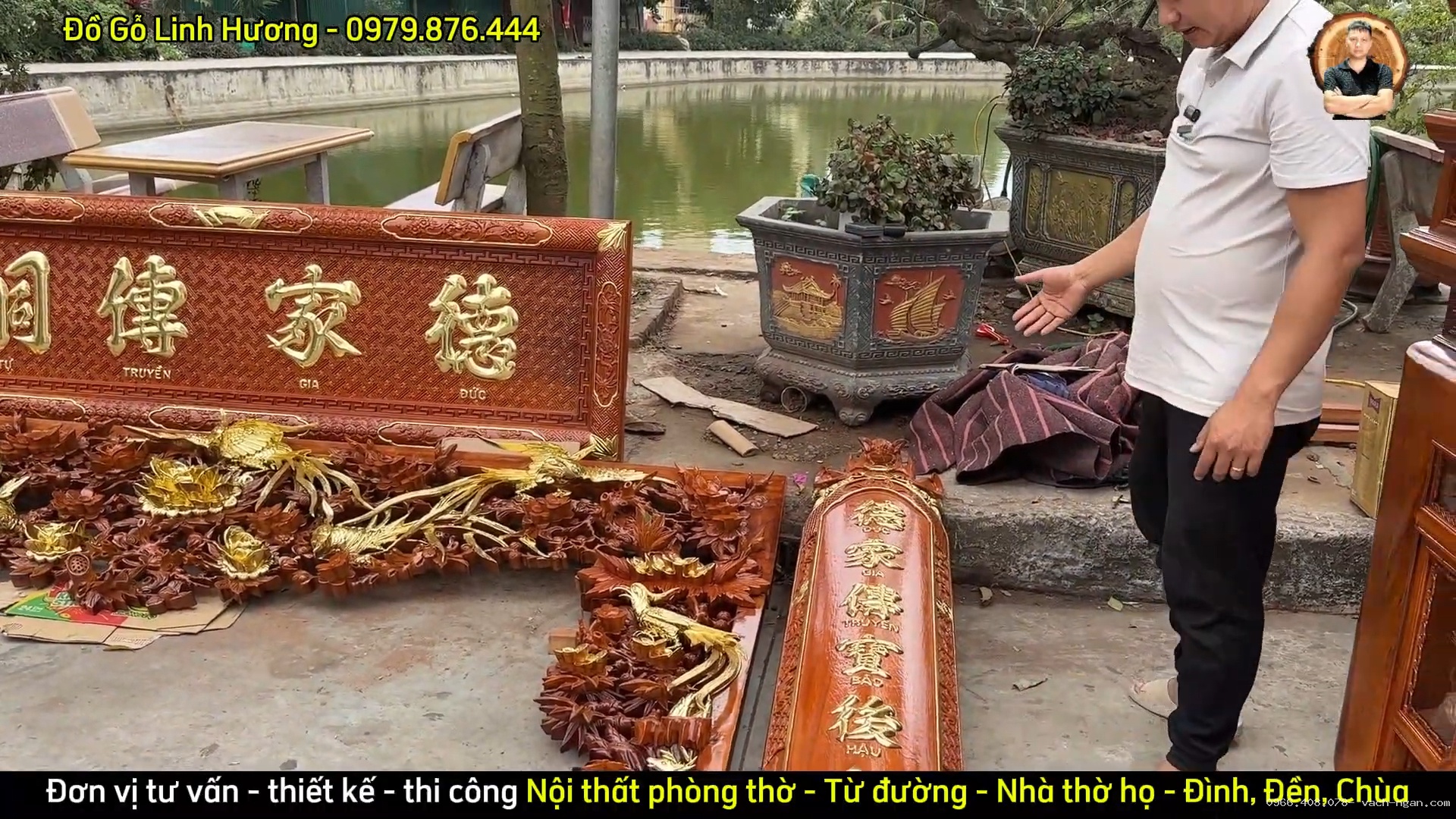 Bộ cửa võng gỗ gõ đỏ Nam Phi giáp vàng điểm hoa và chim