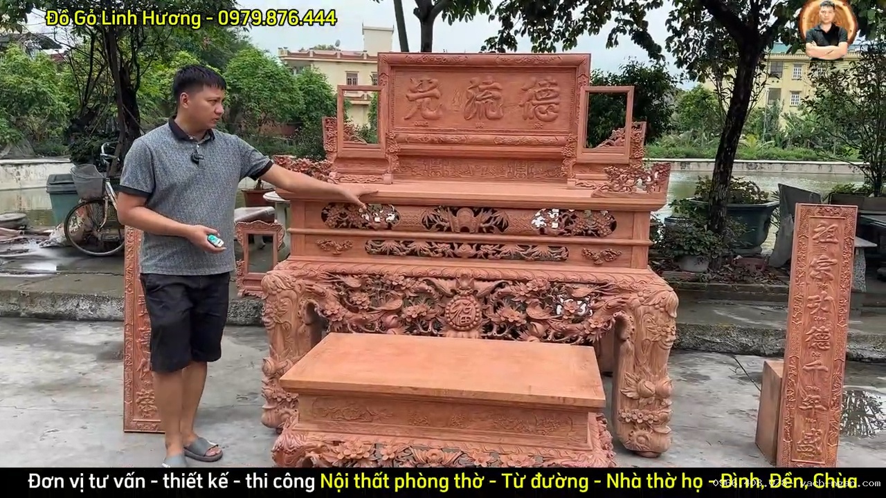 Thiết kế bàn thờ nhị cấp gỗ hương đá cho không gian phòng thờ nhỏ tại Vinh Nghệ An