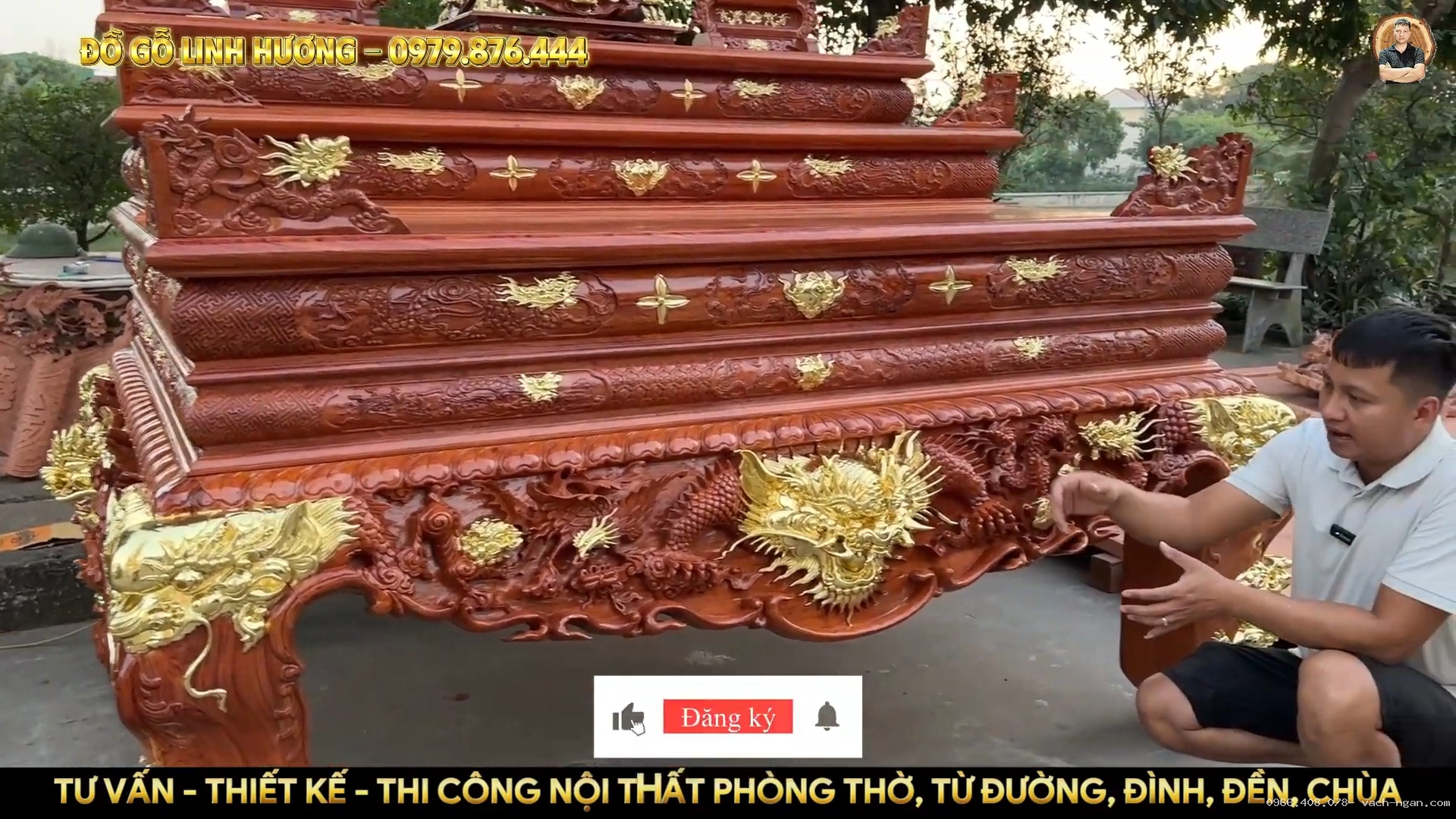 Sập thờ Tứ Linh gỗ hương đá dành cho gia đình con trưởng