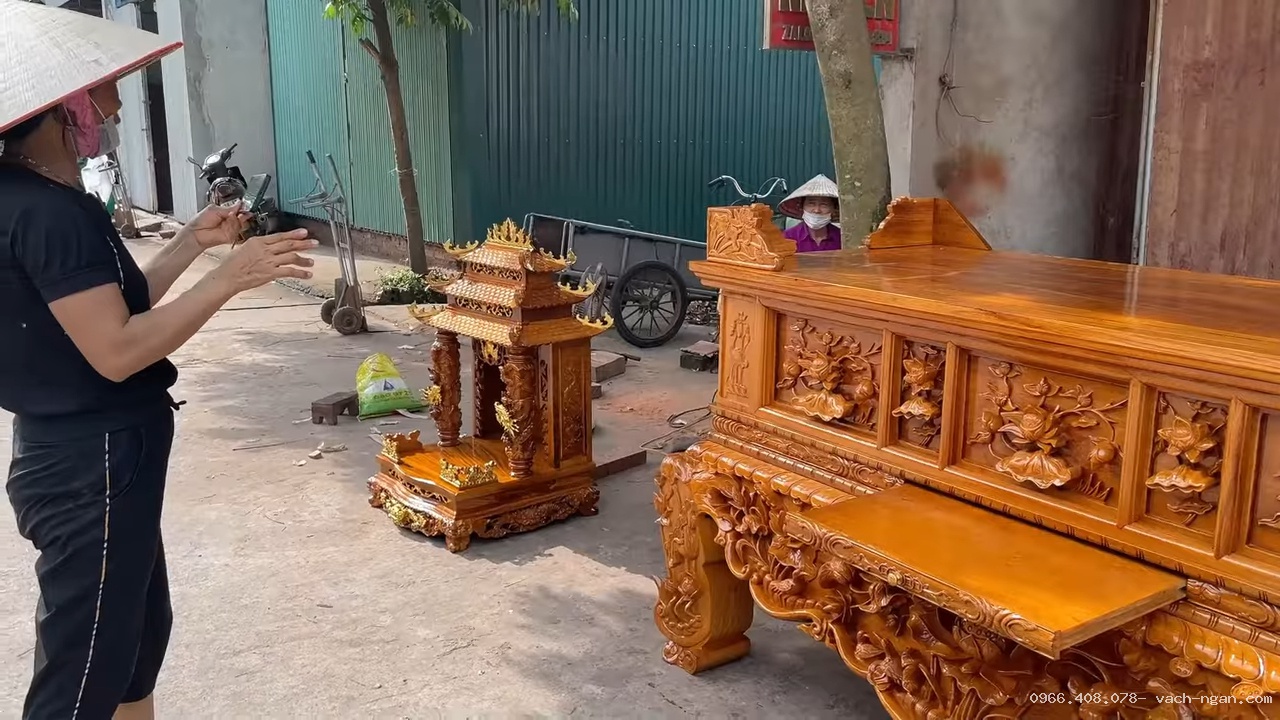 Mẫu Sập Thờ Sen Cò + Bàn thờ Thần Tài Gửi Sang Mỹ