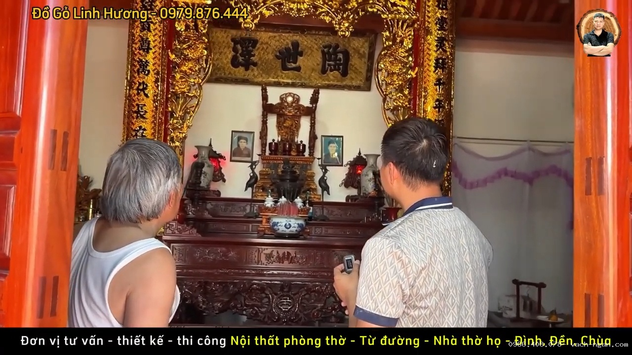 Không gian từ đường 3 gian gỗ dổi Lào sơn son thiết vàng giả cổ của gia đình bác Vị tại Văn Giang, Hưng Yên