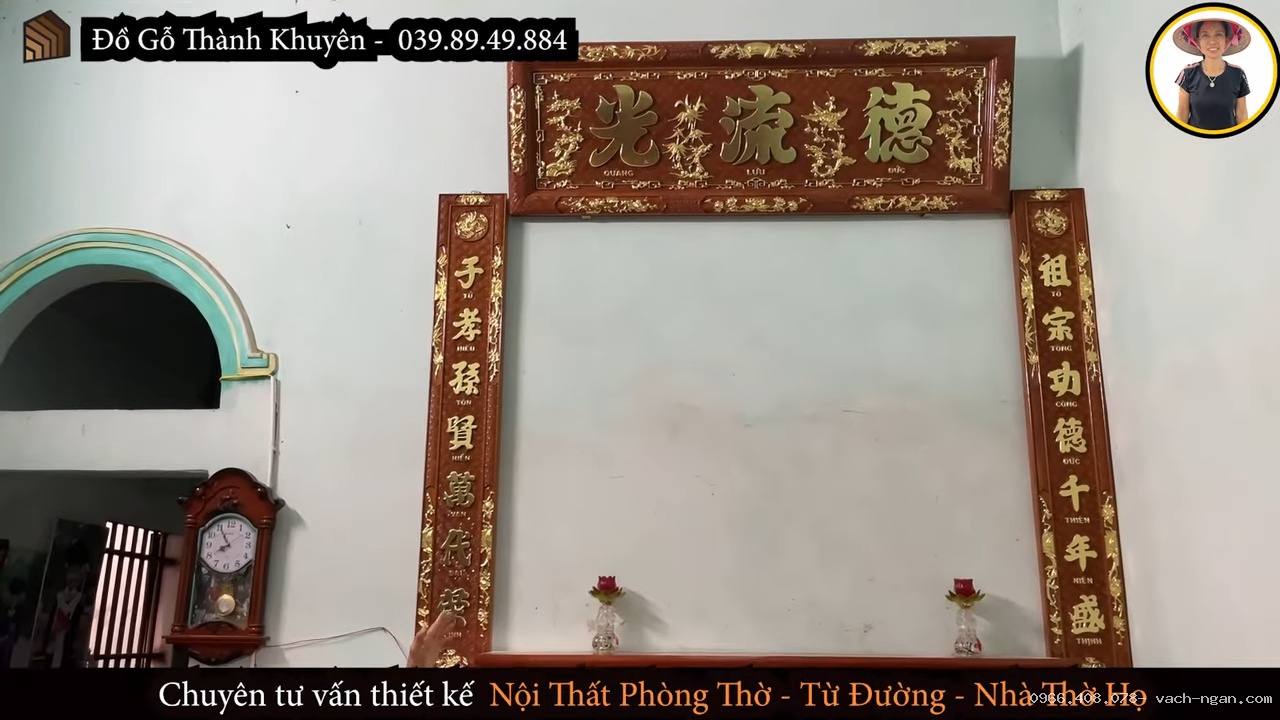 Lắp đại tự và câu đối gỗ hương đá cho bộ bàn thờ tam cấp sau 1 năm tại Nghi Sơn, Thanh Hóa