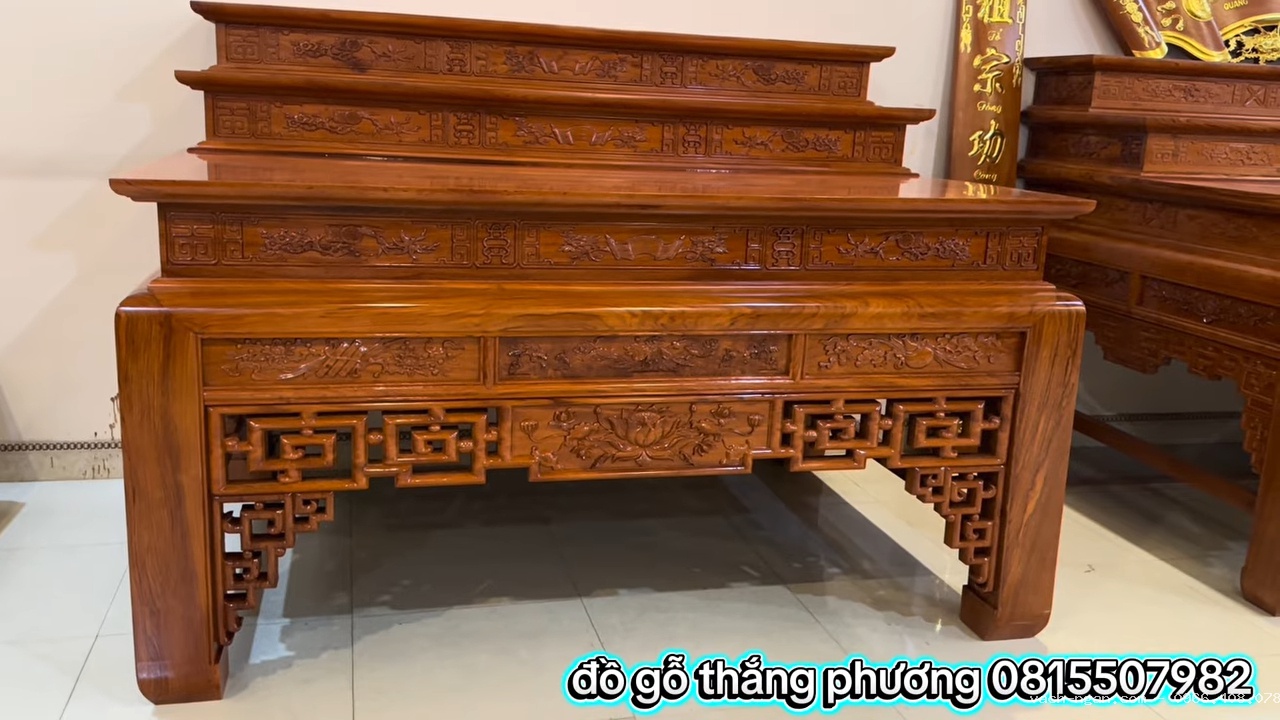 Bàn thờ tam cấp mẫu sen truyện chân 16 cao cấp