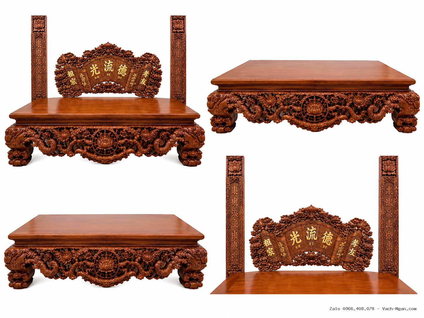 3 bộ sập gụ 2,2m x 1,8m và bộ câu đối cuốn thư Mai hóa long