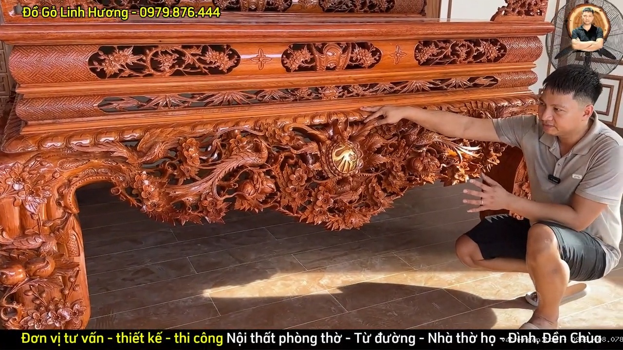 Bàn vua sập thờ 3 cấp gỗ hương đá kích thước lớn làm theo yêu cầu gia đình anh Vương