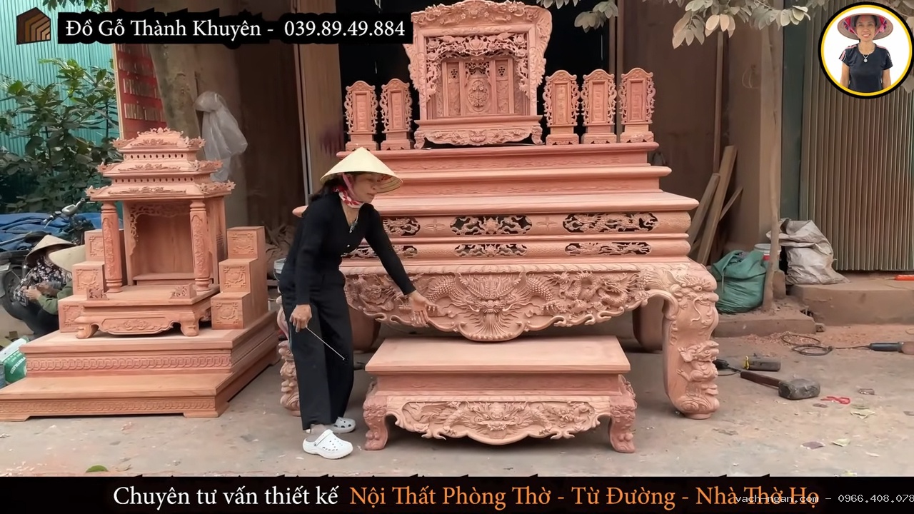 Bộ sập thờ tứ linh gỗ hương đá với kết cấu liền khối 10 phân