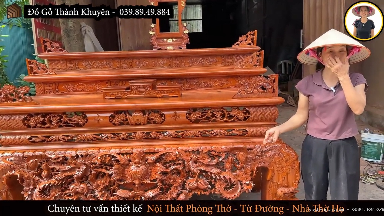 Bộ sập thờ chân 24, dạ 10 phân liền khối gỗ hương đá