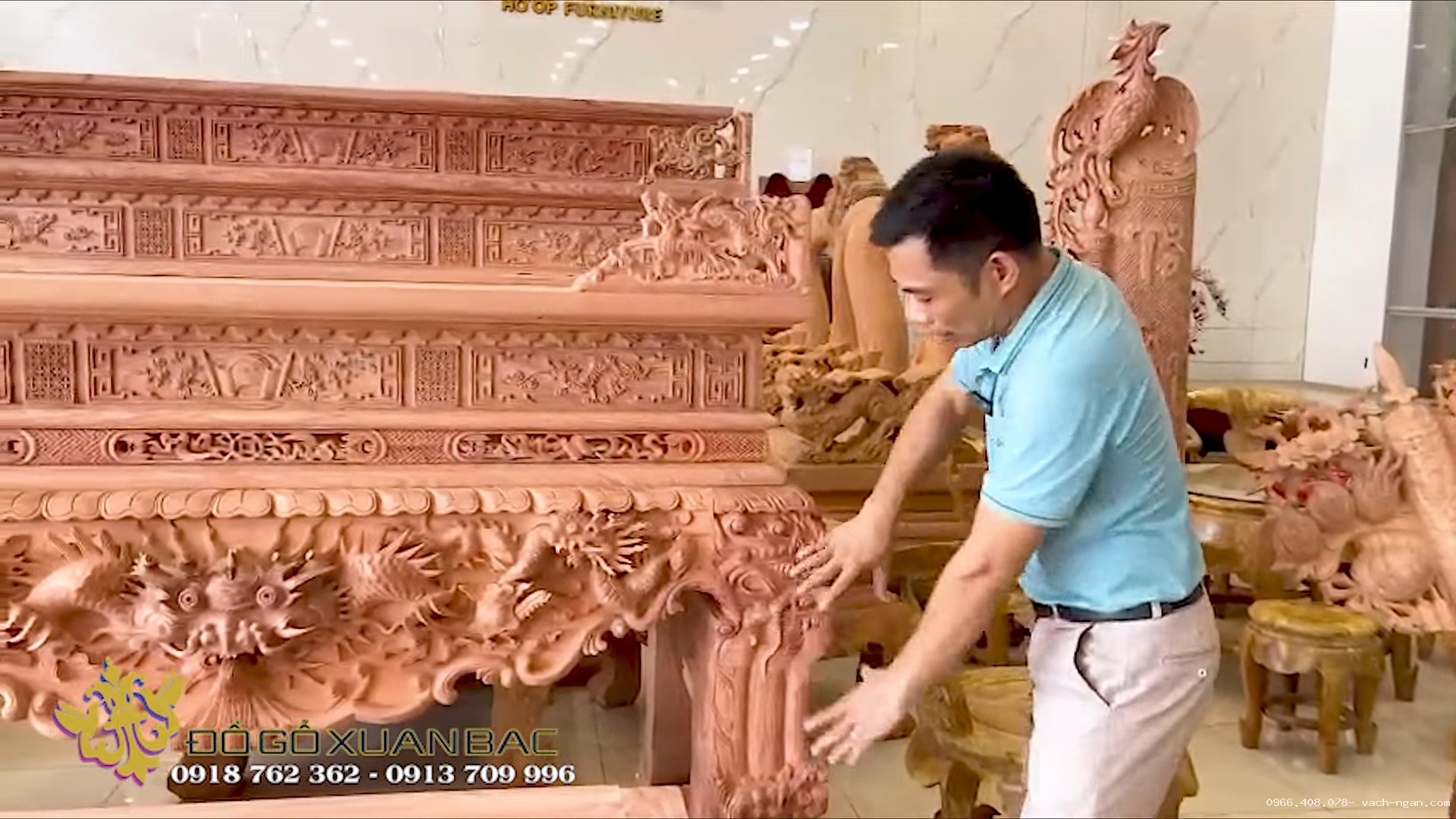Bộ sập thờ Tứ Linh gỗ hương đá 2,17m đặt riêng cho gia đình khách hàng tại Thanh Trì Hà Nội