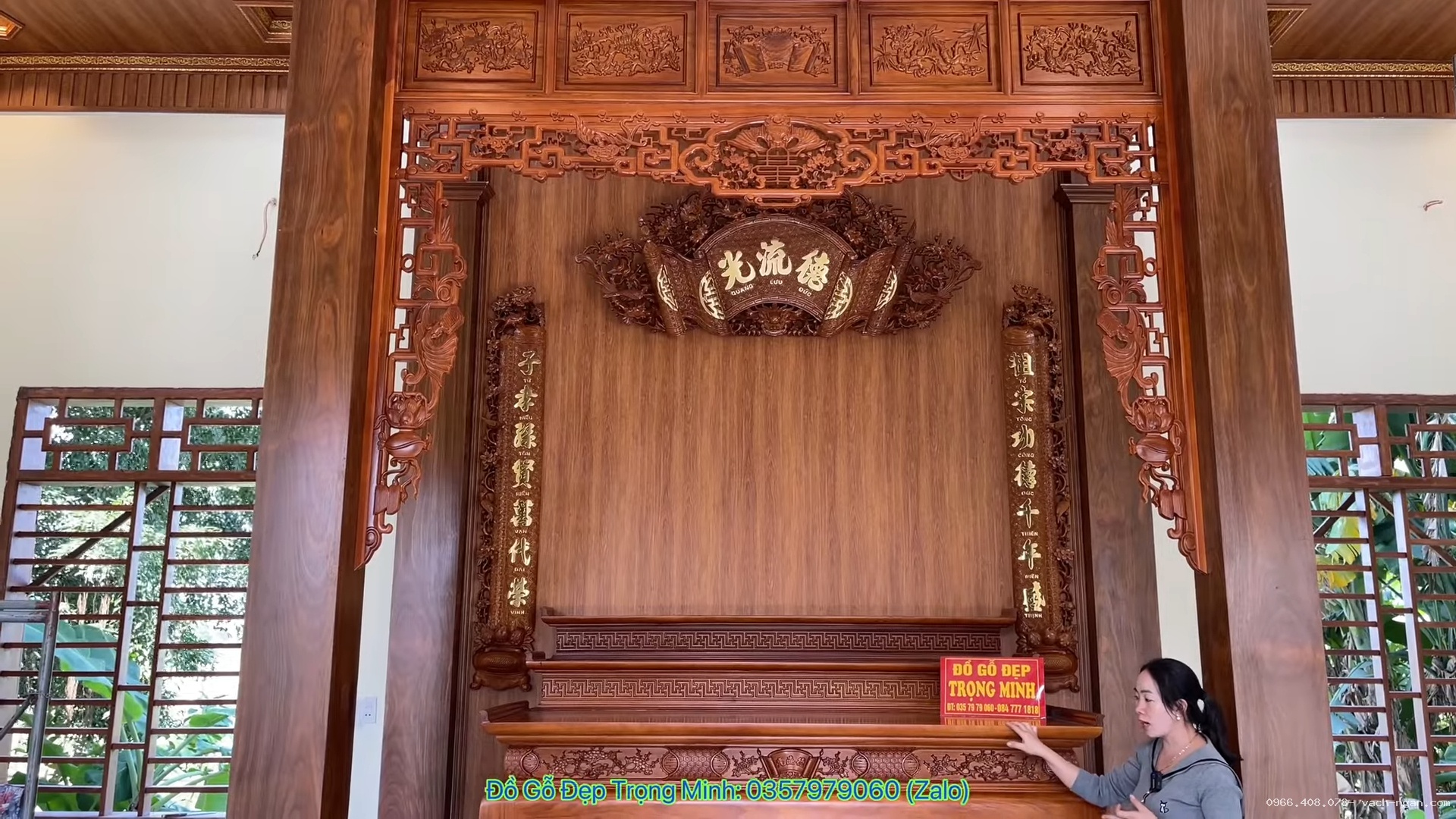 Thiết kế bộ phòng thờ gỗ gõ đỏ Nam Phi theo không gian 3,11m tại Vũ Thư Thái Bình