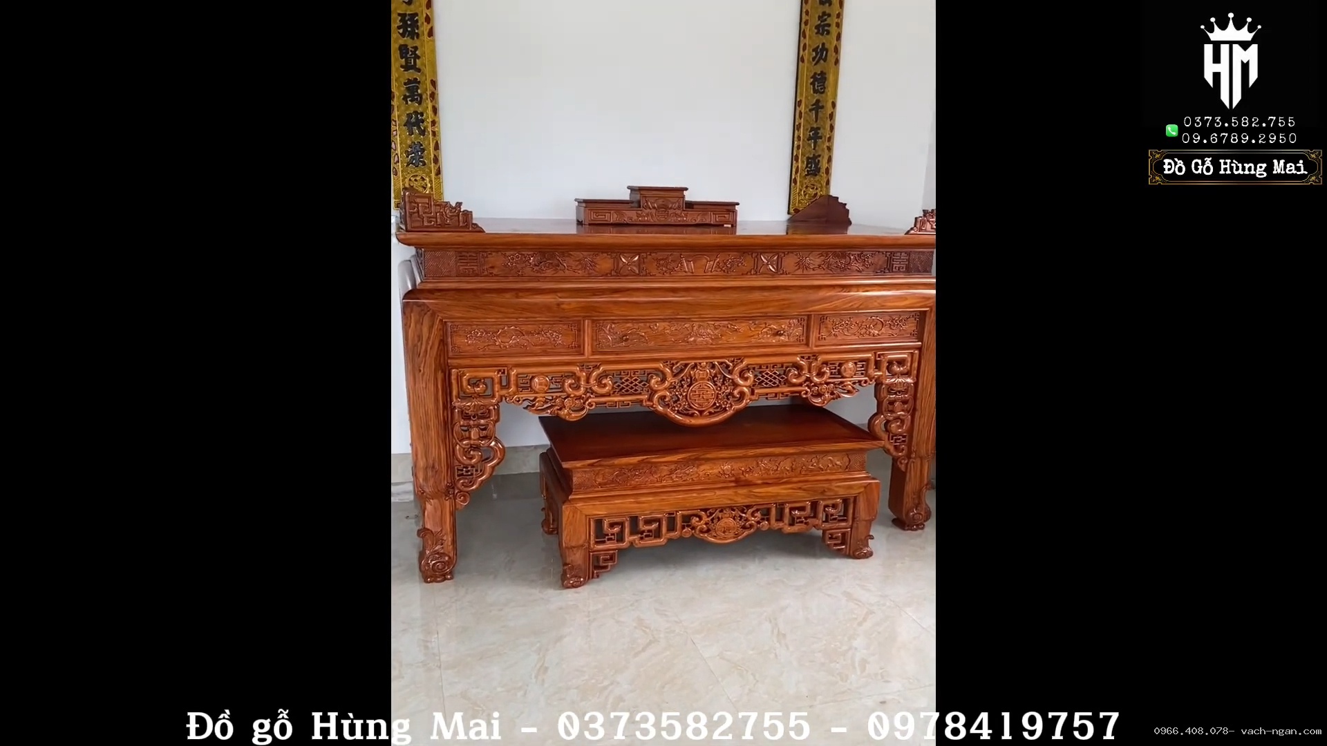 Bàn giao bộ phòng thờ gỗ hương đá cho gia đình anh Hậu tại Tiền Hải Thái Bình
