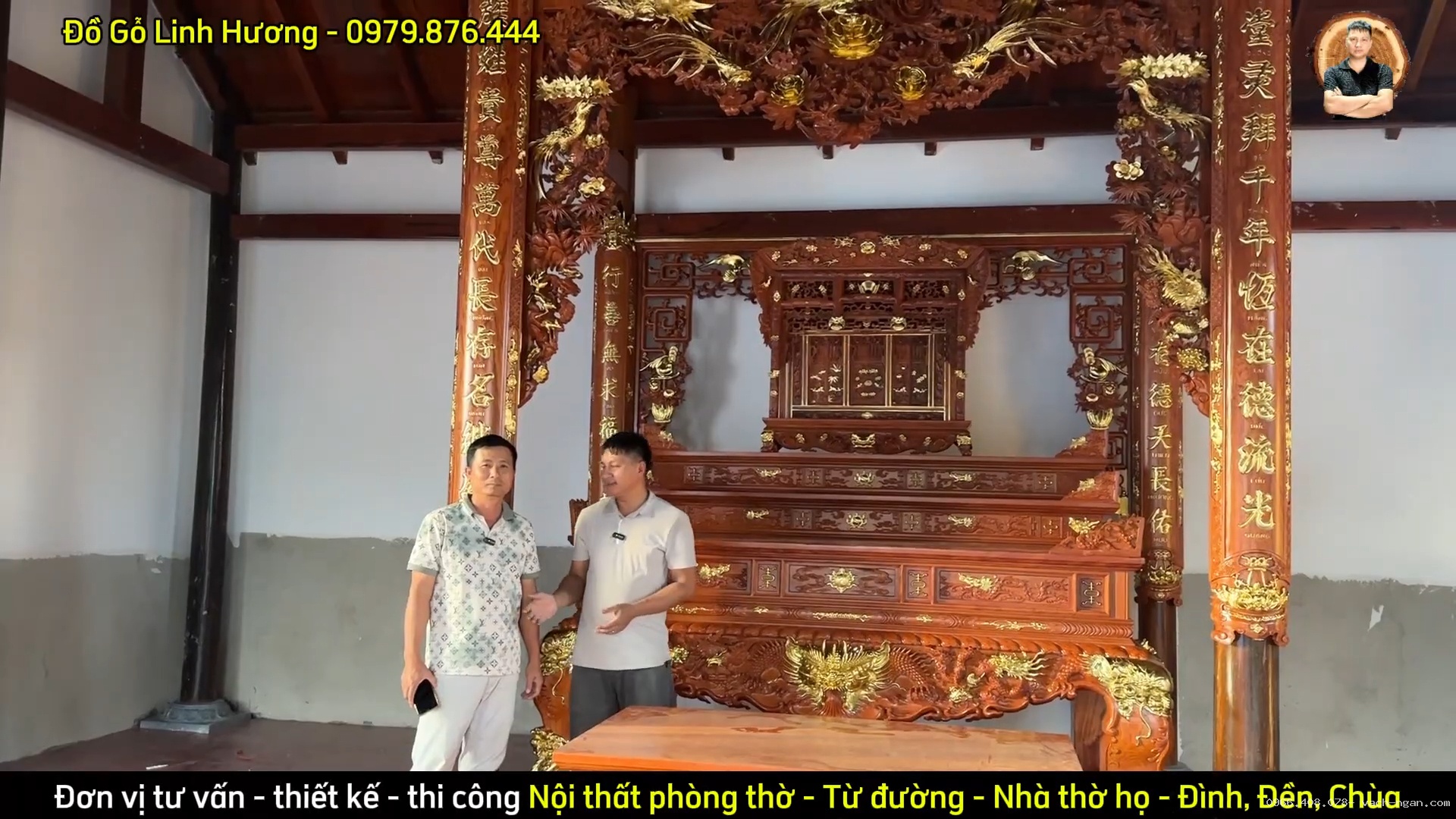 Bộ phòng thờ từ đường 3 gian với thiết kế Tứ Linh