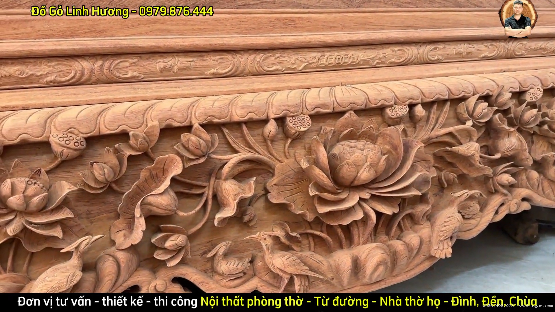 Sập thờ sen cò cung đình gỗ hương đá chạm khắc thủ công theo yêu cầu tại Bắc Ninh