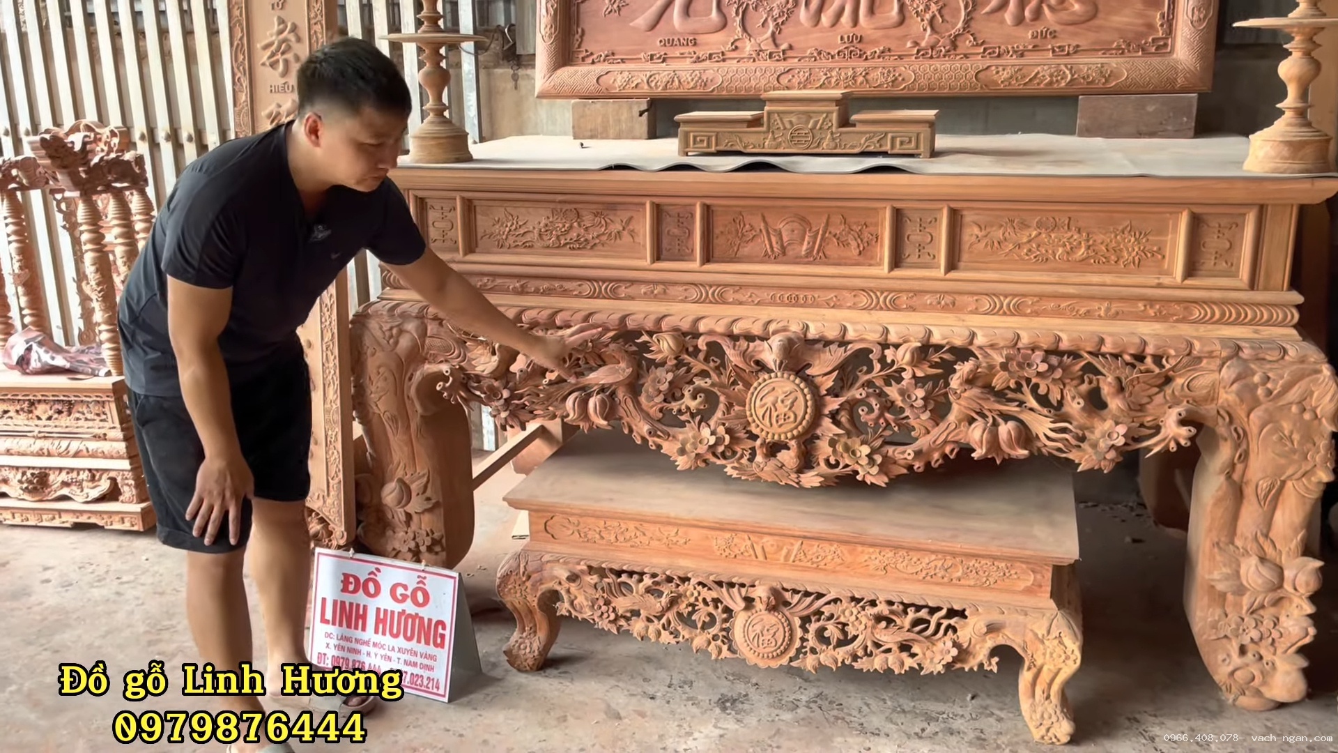Bộ không gian phòng thờ từ đường gỗ hương đá cho gia đình khách hàng tại Lâm Đồng