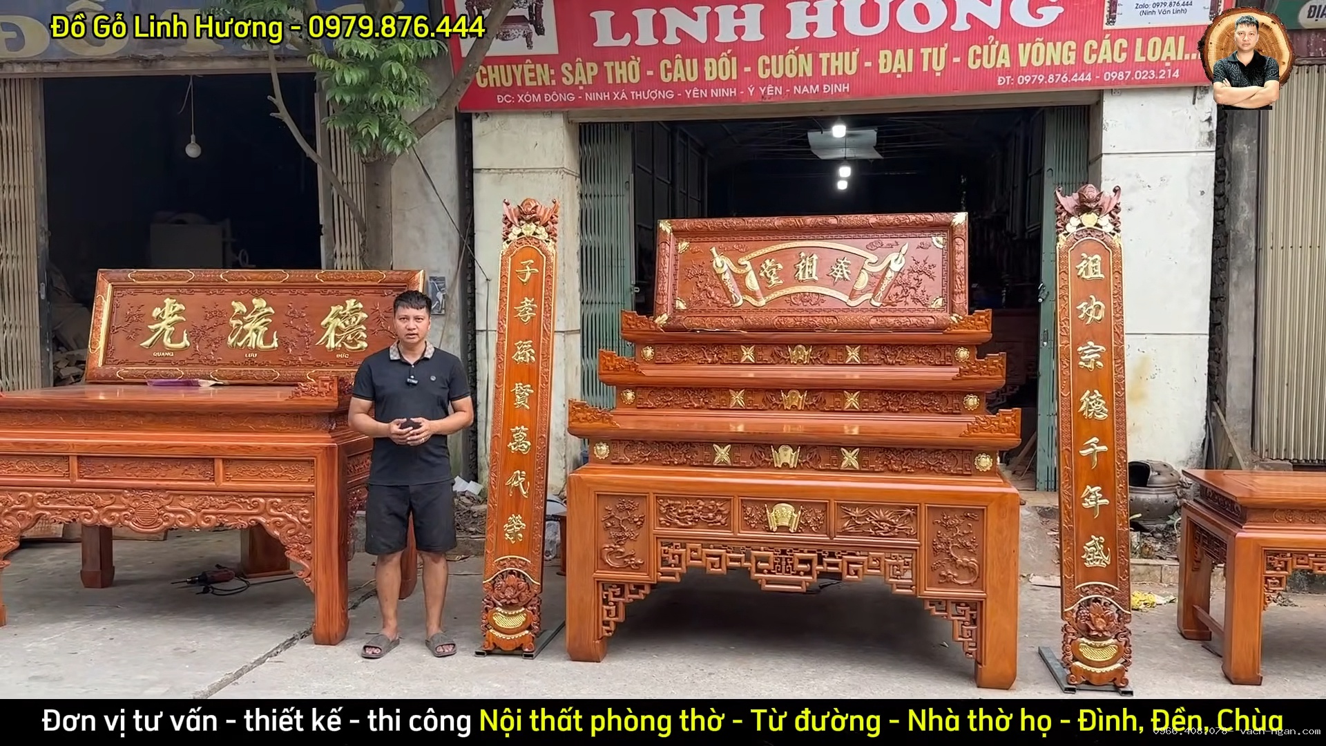 Án gian thờ gõ đỏ Nam Phi và bàn thờ gia tiên gỗ hương đá theo yêu cầu