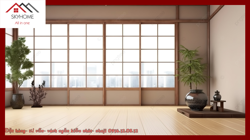 trang trí vách ngăn phòng khách kiểu nhật