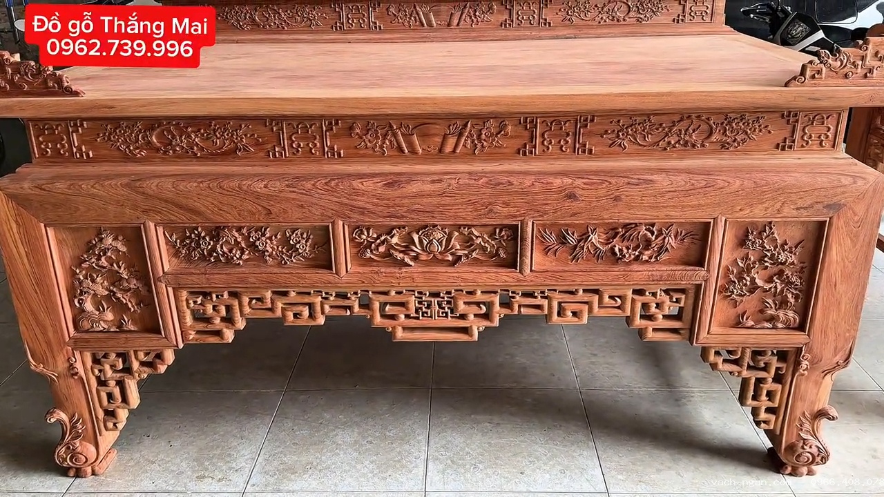 Bộ bàn thờ gia tiên và bàn thờ Phật gỗ hương đá thiết kế theo yêu cầu