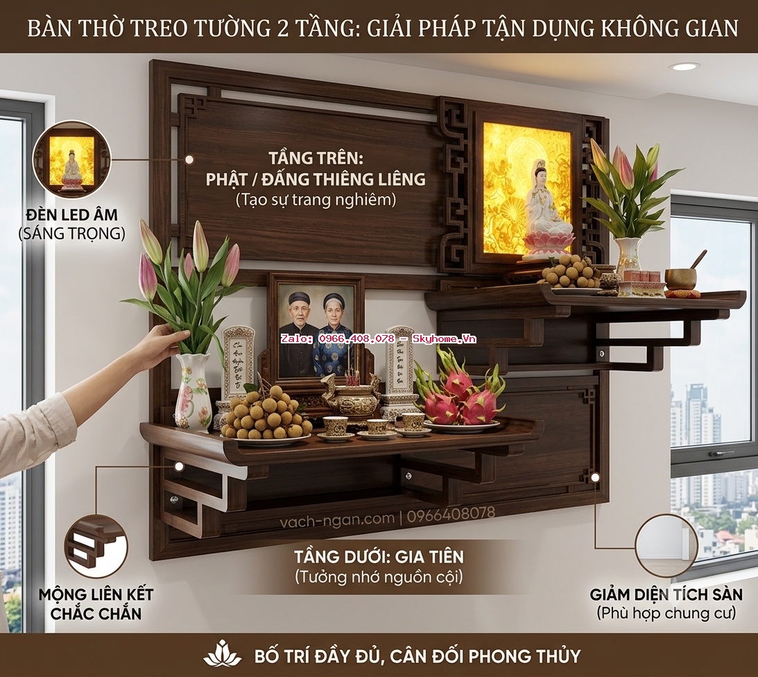 Bàn thờ treo tường 2 tầng