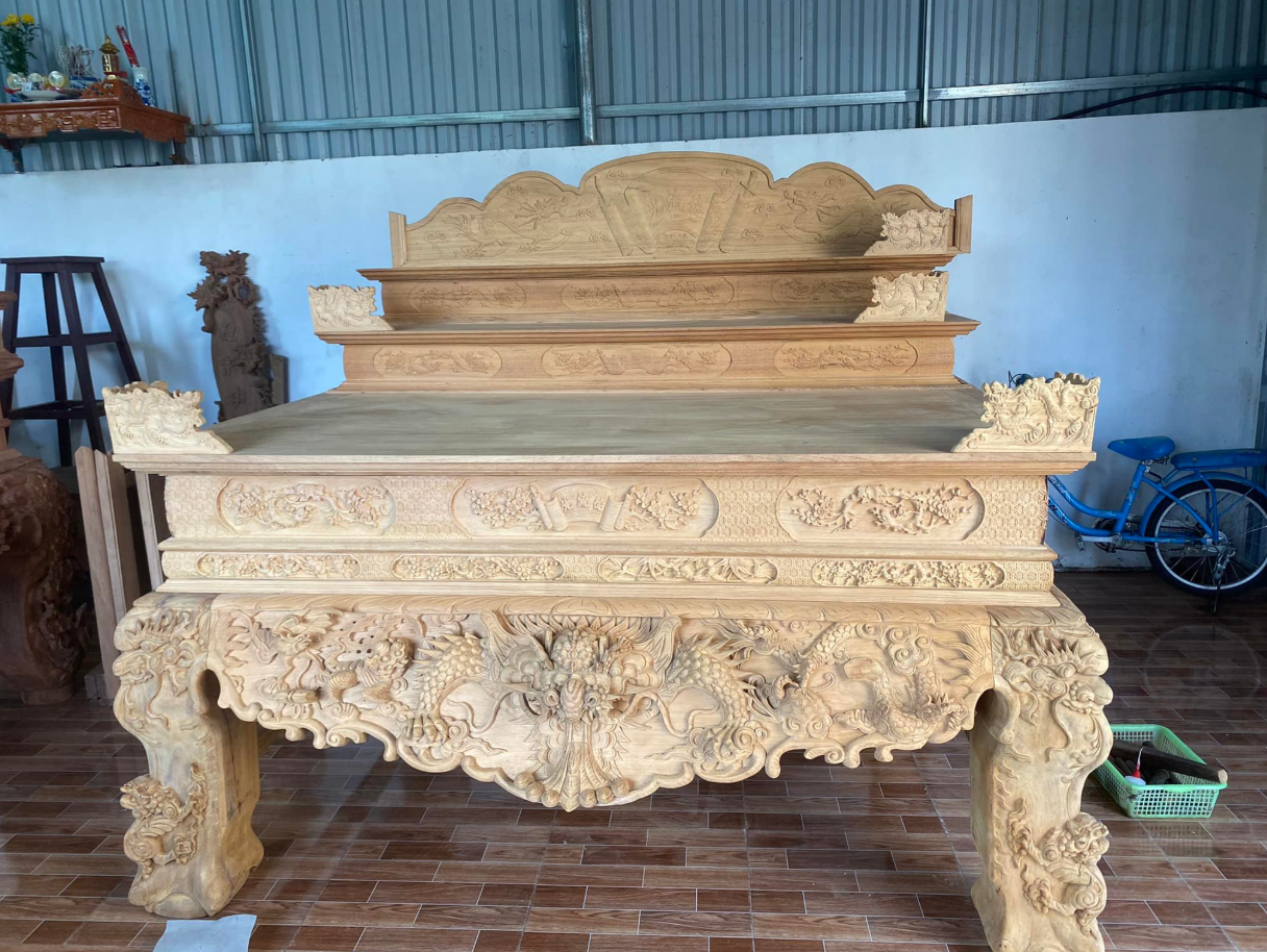 Sập thờ Tứ Linh Tam Cấp Gỗ Gõ Đỏ