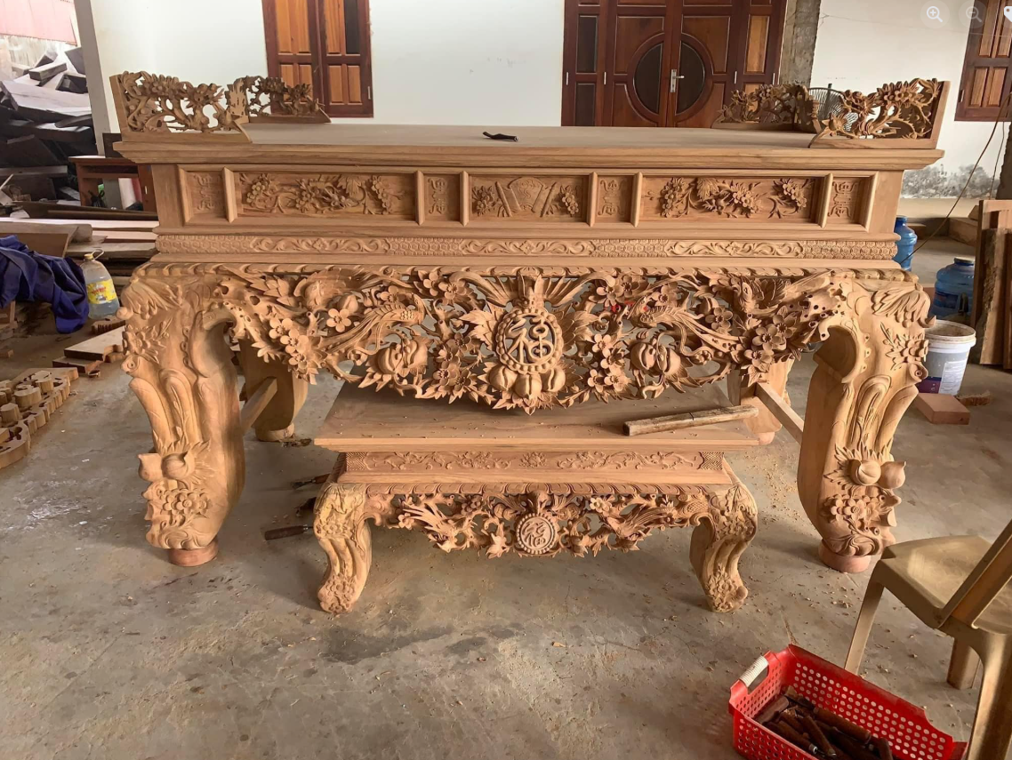 Vua Sập Thờ Gỗ Gụ Lào Đục Tứ Linh Cách Tân