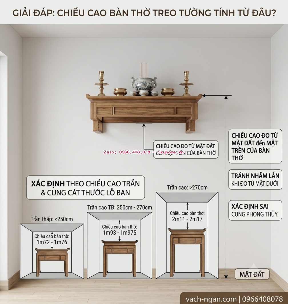 Hướng dẫn chọn chiều cao bàn thờ treo tường